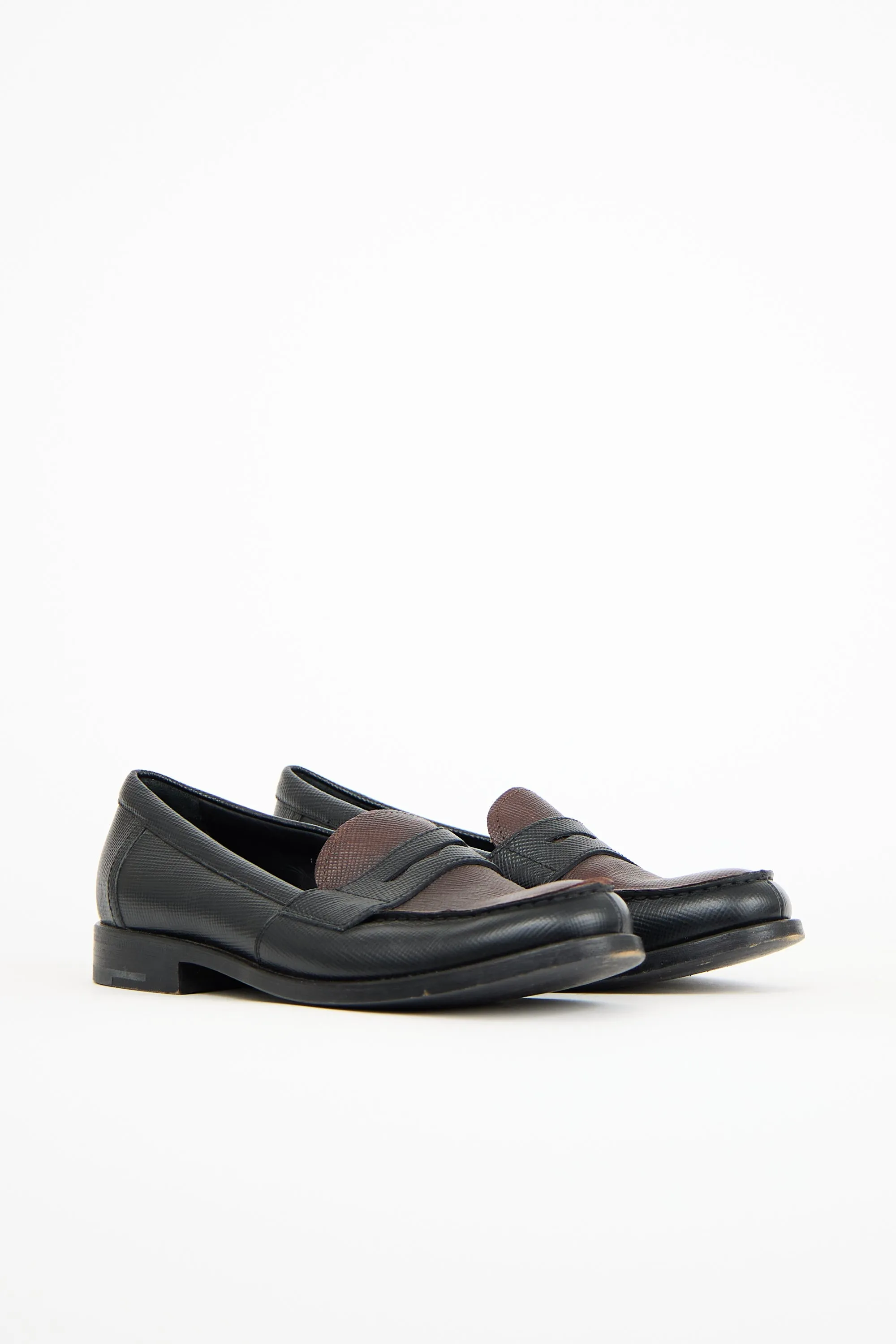 Black & Brown Textured Leather Penny Loafer