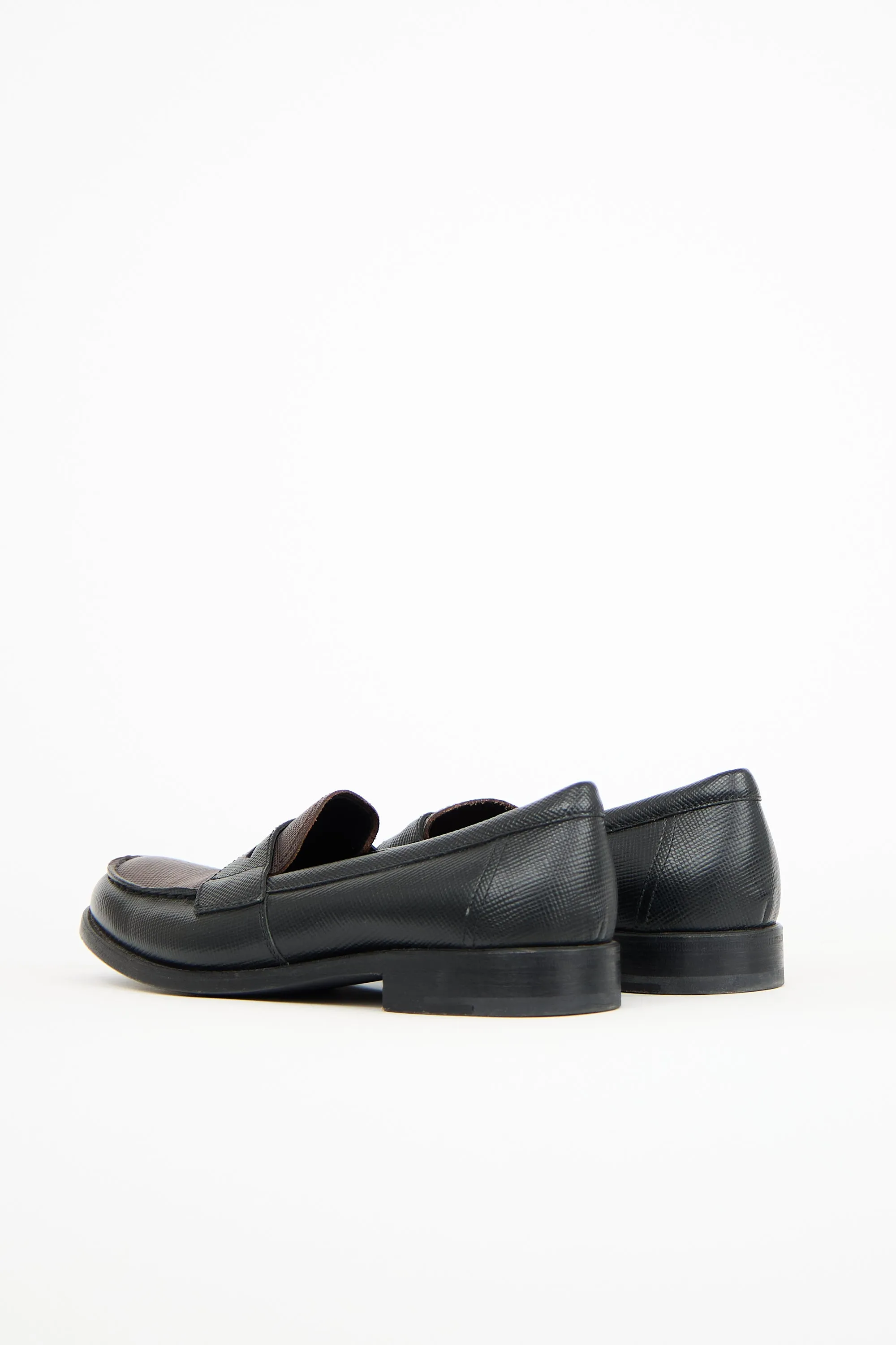 Black & Brown Textured Leather Penny Loafer