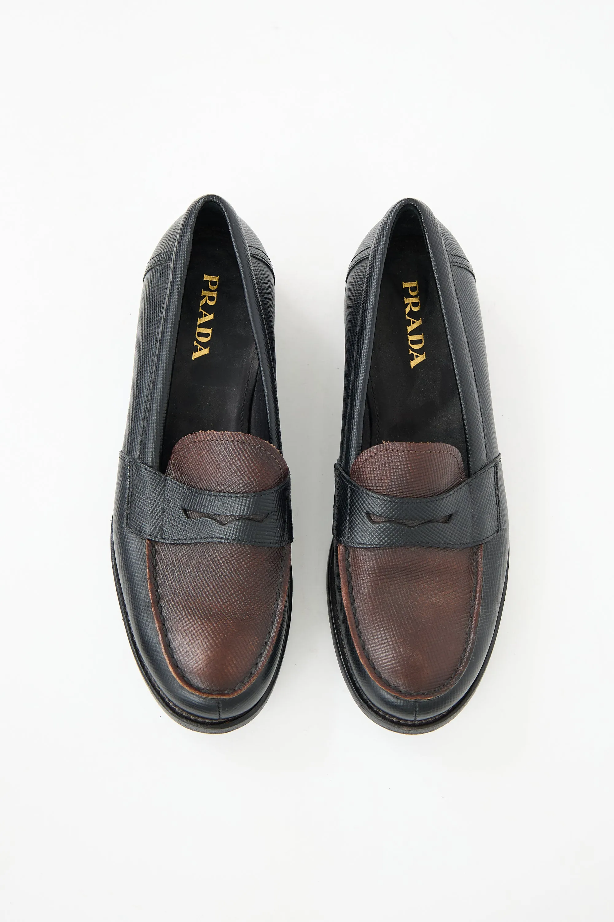 Black & Brown Textured Leather Penny Loafer