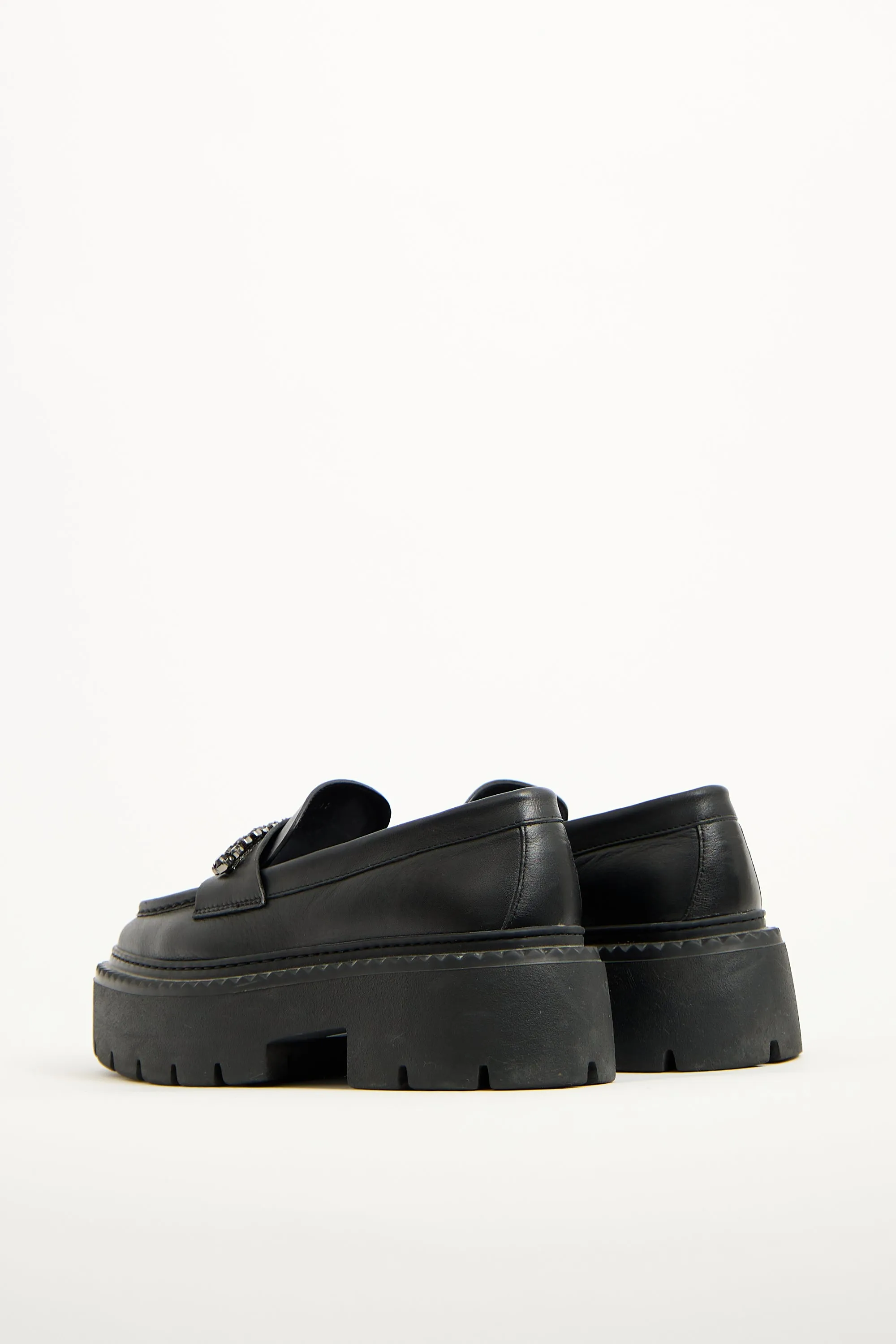 Black Leather Bryer Crystal Loafer