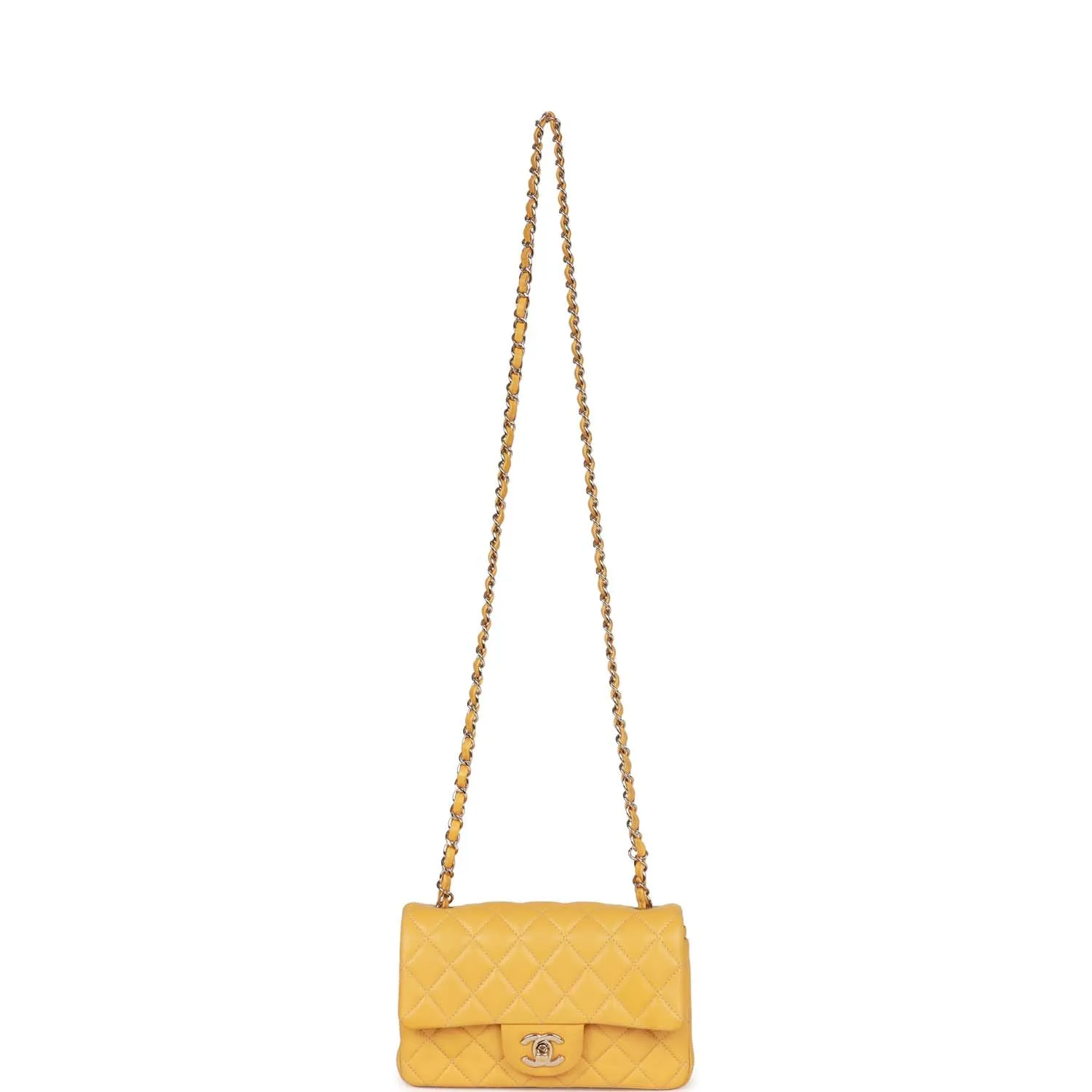Chanel Mini Rectangular Flap Bag Yellow Lambskin Light Gold Hardware