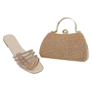 H and D Rhinestone Buckle Flat Mule & Handbag Set