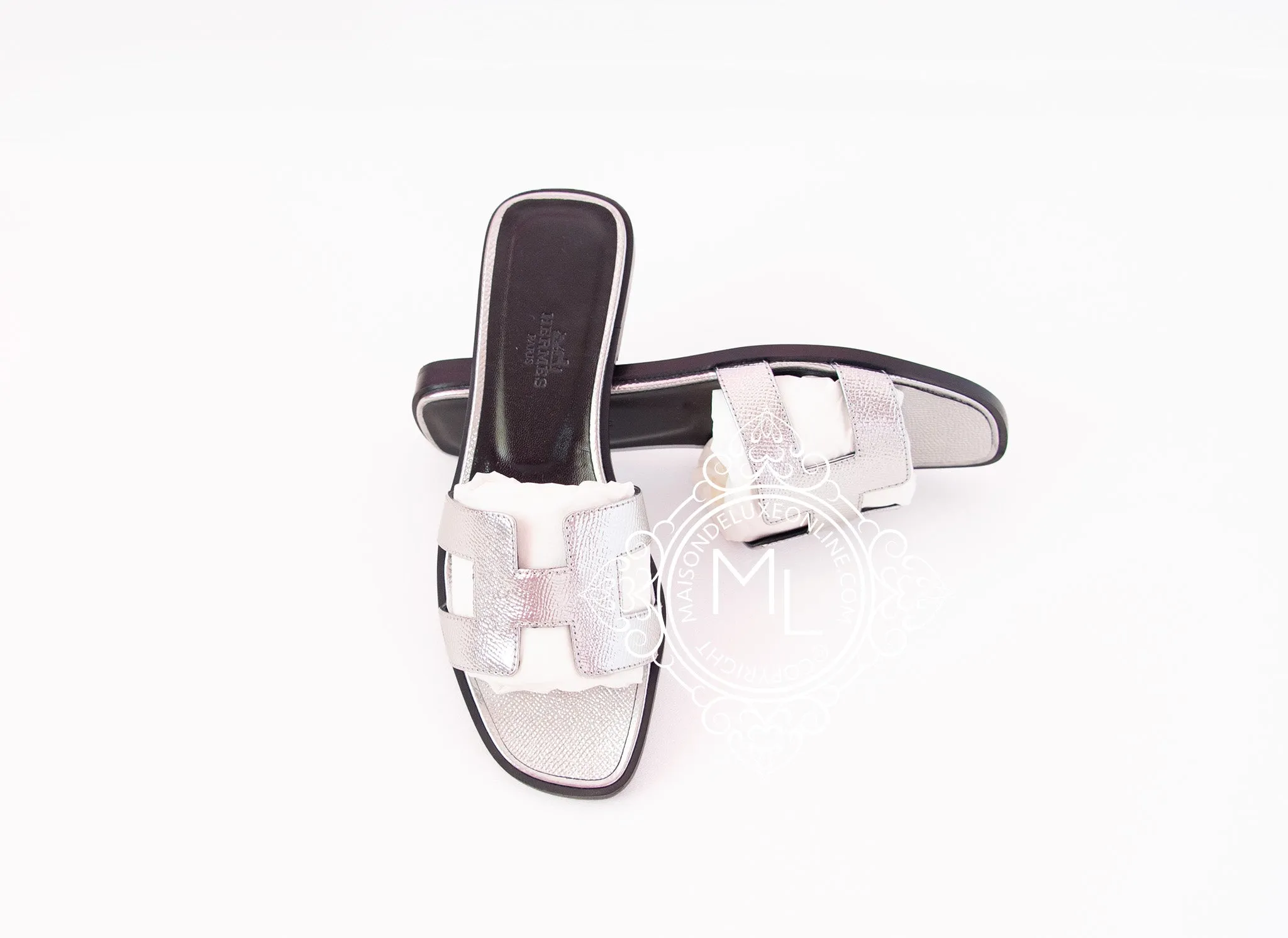 Hermes Womens Silver Oran Sandal Slipper 36 Shoes