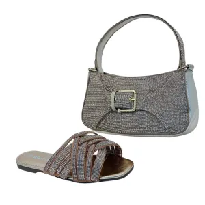 Qq Fish Glittery Buckle Handbag and Rhinestone Strappy Sandal Set